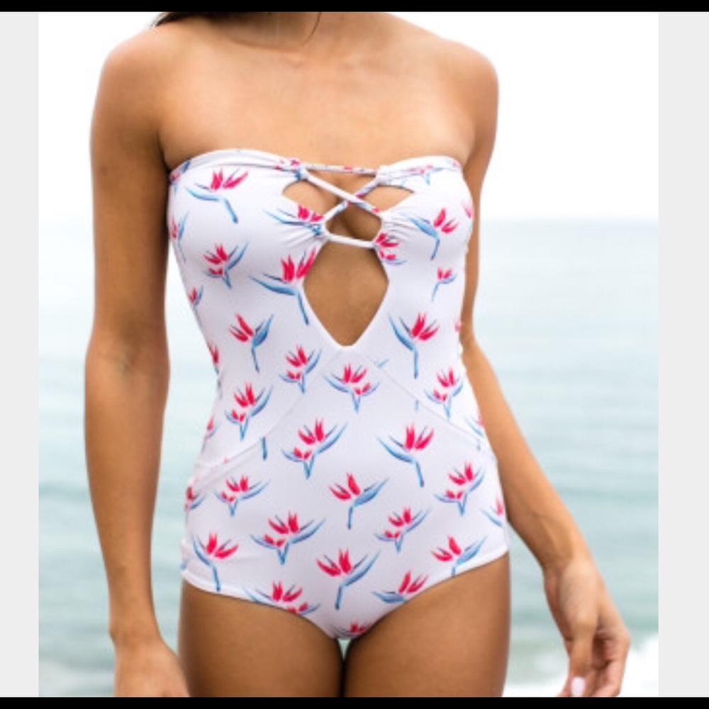 acacia swimwear White Floral Lace-Up One-Piece Swimsuit